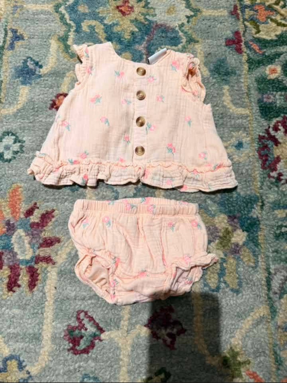 Peach Floral Ruffle Top & Bloomers Baby Set